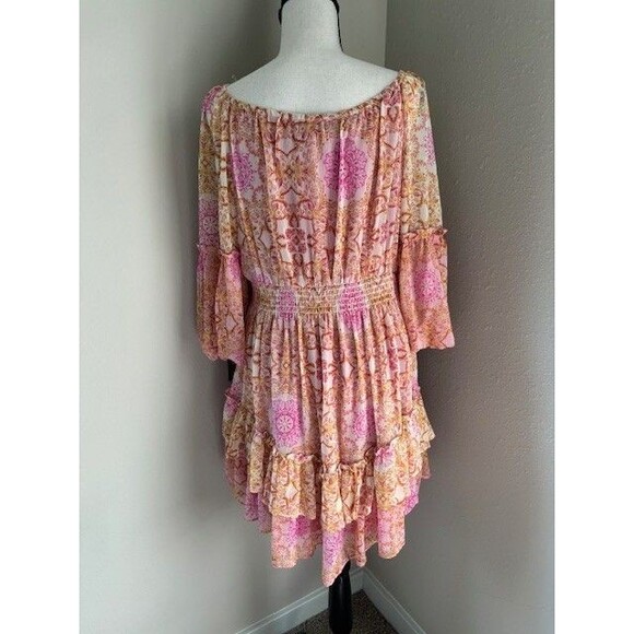 Taylor Tiered Tie-Front Pink Yellow White Ruffled Mini Dress Sz 10 NWT - Picture 4 of 5